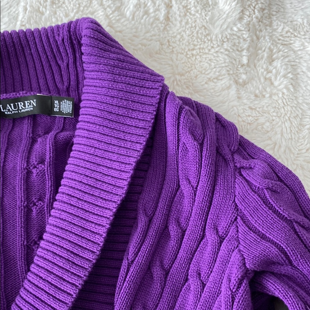 Ralph Lauren Purple Cable Knit Cardigan with Buckle - Picture 6 of 8